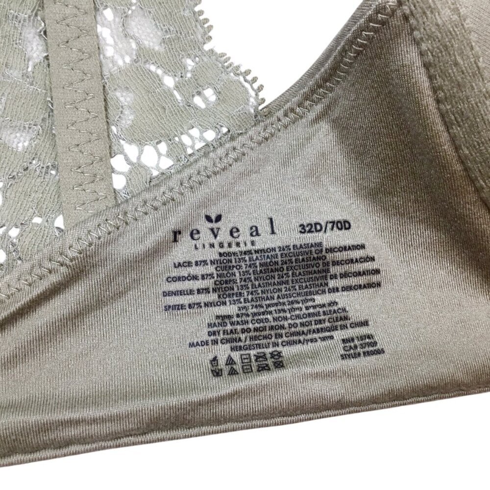 Reveal Lingerie Bra NWT 32D Sage Green Underwire Lace Accents RR0005 - Picture 7 of 8